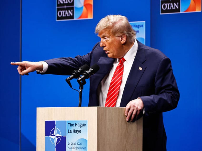 US President Donald Trump, during a news conference at the North Atlantic Treaty Organizat