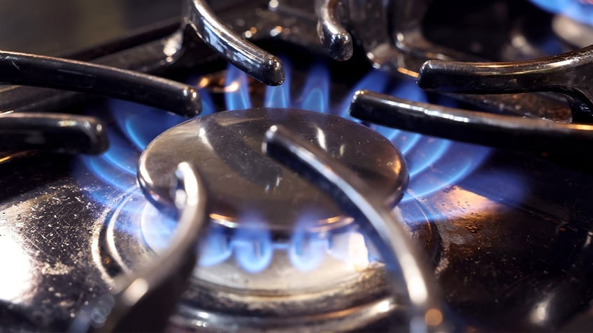 In this photo illustration, flames burn on a natural gas-burning stove on Jan. 12, 2023 in Chicago.