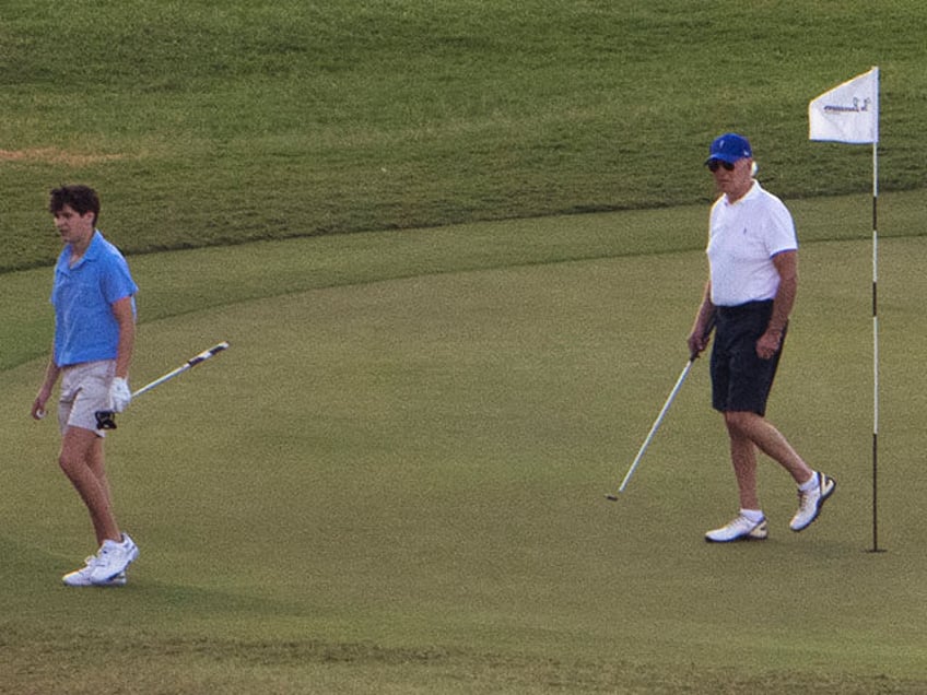 President Joe Biden plays golf with grandson Hunter Biden, left, at The Buccaneer in Chris