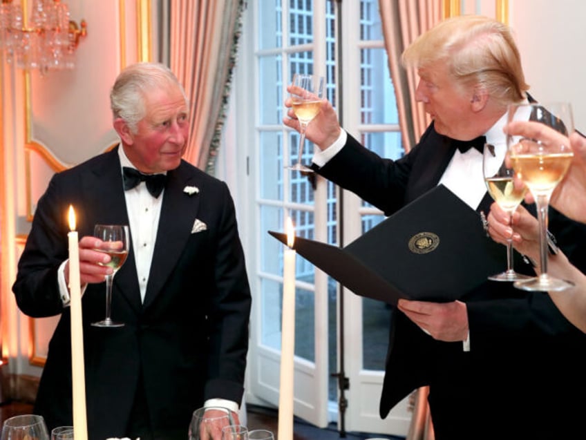 Britain's Prince Charles, Prince of Wales (L) attneds a dinner hosted by US President Donald Trump at Winfield House, the residence of the US Ambassador, where US President Trump is staying whilst in London, on June 4, 2019, on the second day of the US President's three-day State Visit to …