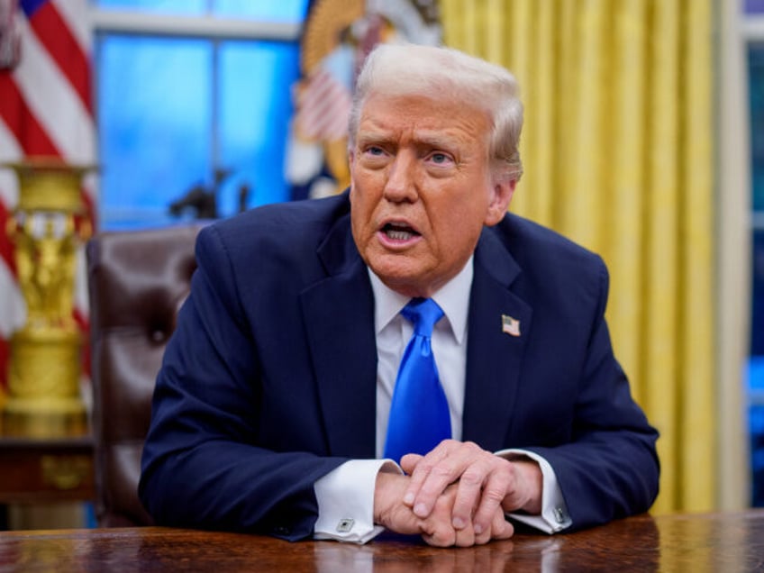 U.S. President Donald Trump speaks during an executive order signing in the Oval Office at