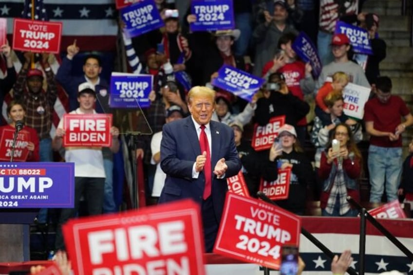 Donald Trump holds a campaign rally in Rock Hill, South Carolina, on February 23, 2024, on