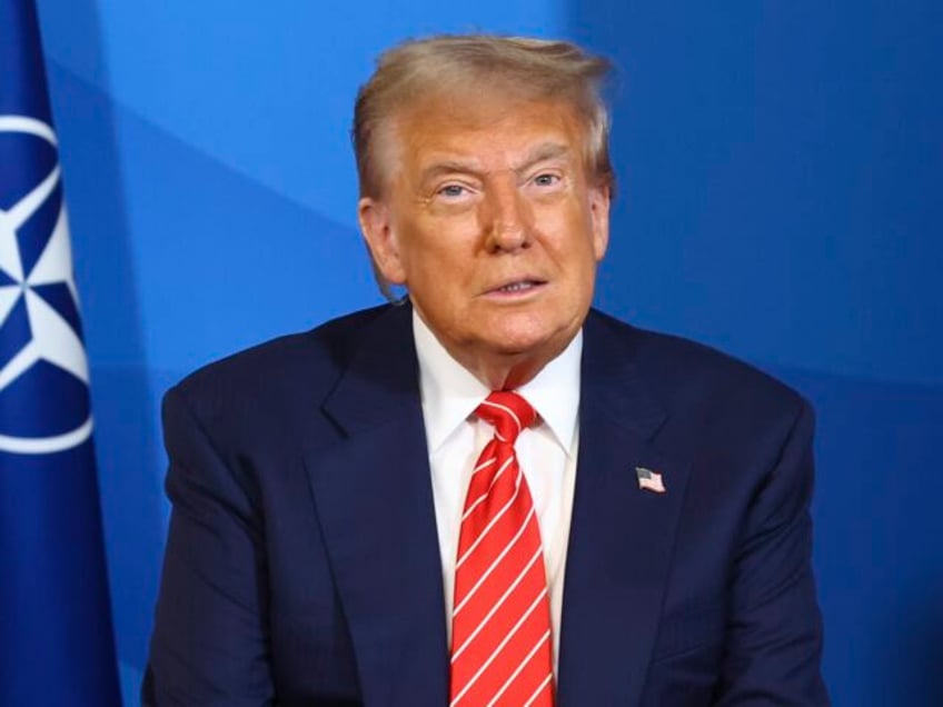 President Donald Trump speaks during a meeting with NATO Secretary General Mark Rutte as h