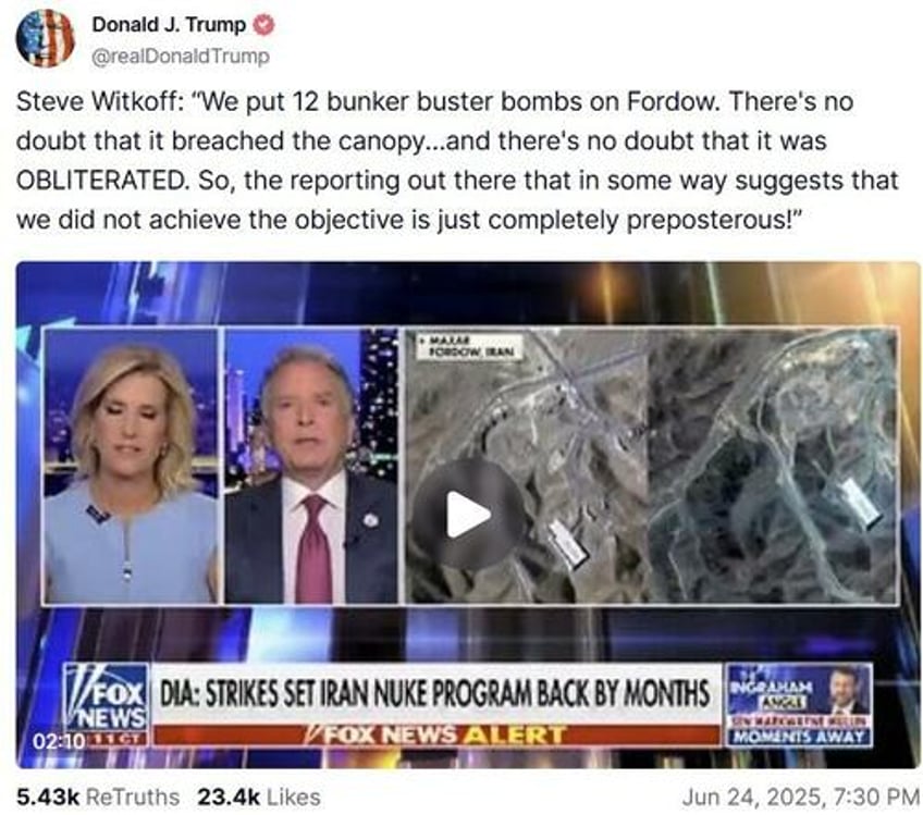 trump pushes back on pentagon intel insists iran nuclear sites destroyed