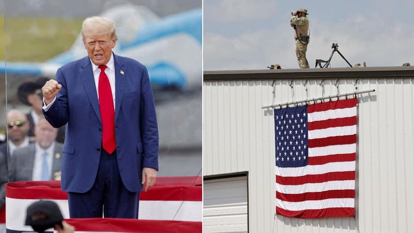 Former President Trump at a rally and a counter sniper