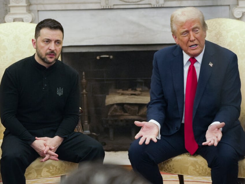 President Donald Trump, right, meets with Ukrainian President Volodymyr Zelenskyy in the O