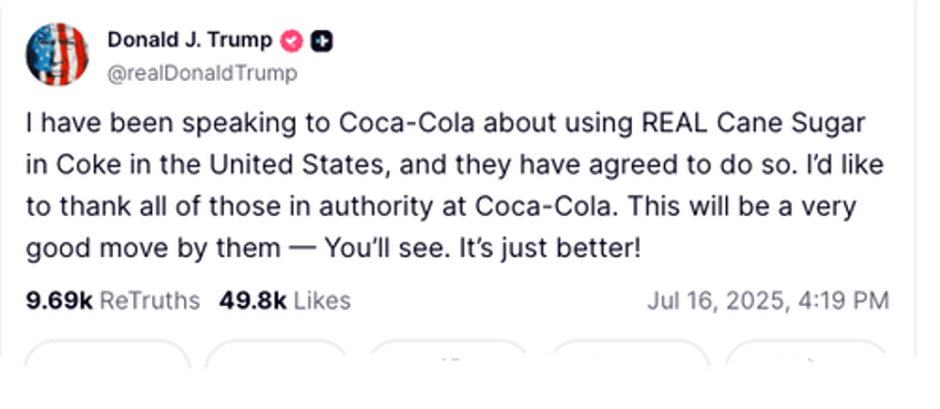 trump says coca cola agreed on major reformulation to use real cane sugar