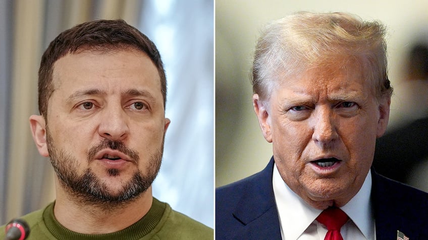 split photo of zelenskyy and trump