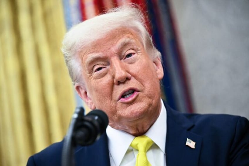 US President Donald Trump speaks during a swearing-In Ceremony for the Administrator of th