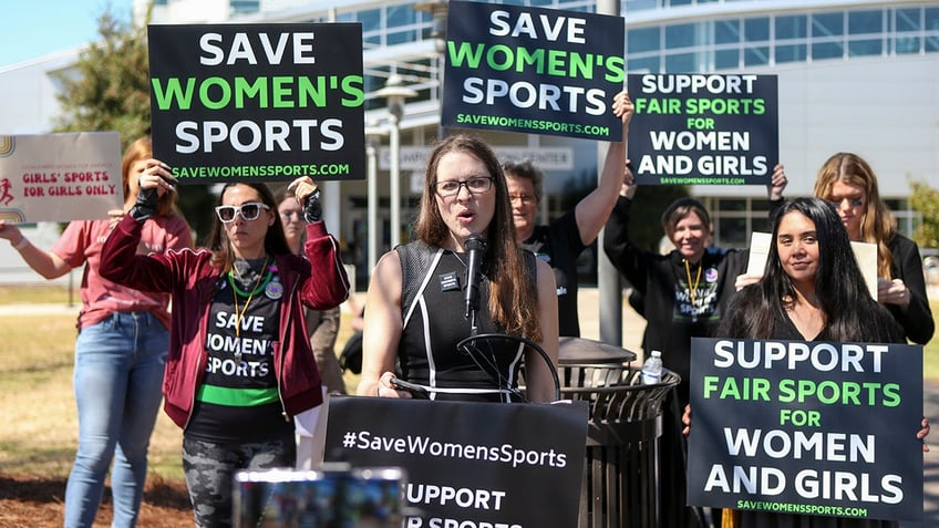 A Save Women's Sports rally in 2022