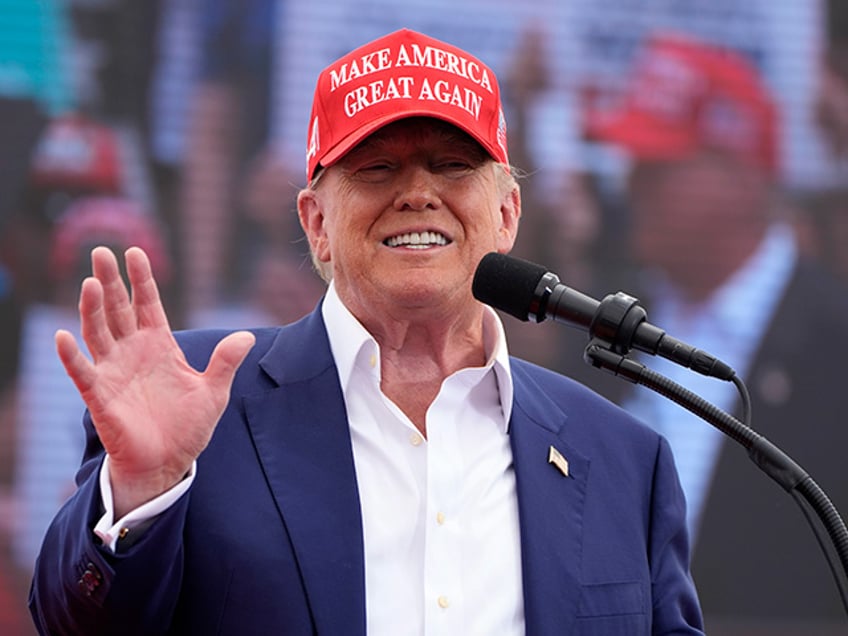 Republican presidential candidate, former President Donald Trump speaks at a campaign rally Sunday, June 9, 2024, in Las Vegas. (AP Photo/John Locher)