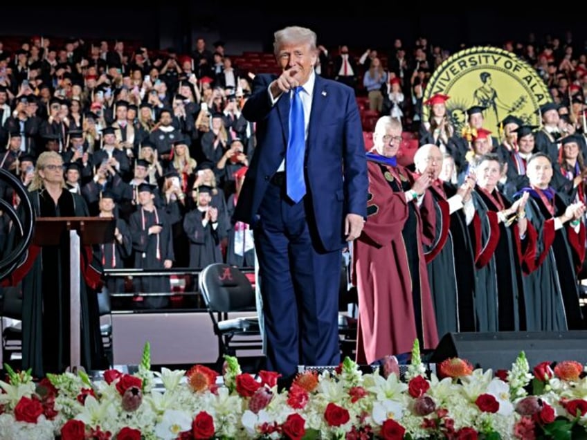 TUSCALOOSA, ALABAMA - MAY 01: U.S. President Donald Trump walks offstage after delivering