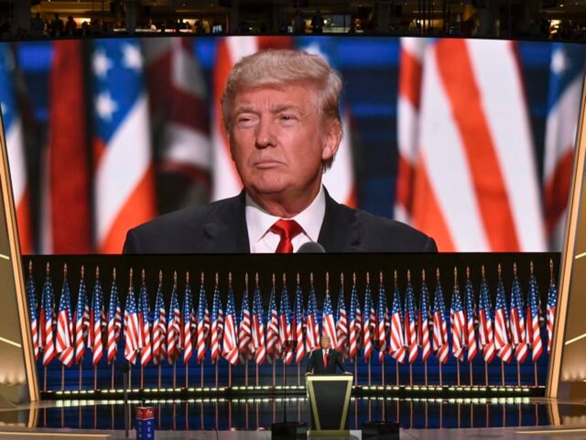 CLEVELAND, OH - JULY 21: Republican presidential nominee Donald Trump addresses his suppor