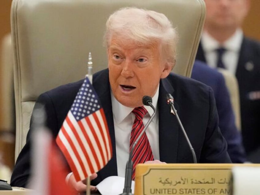 President Donald Trump speaks during the Gulf Cooperation Council (GCC) Summit in Riyadh,