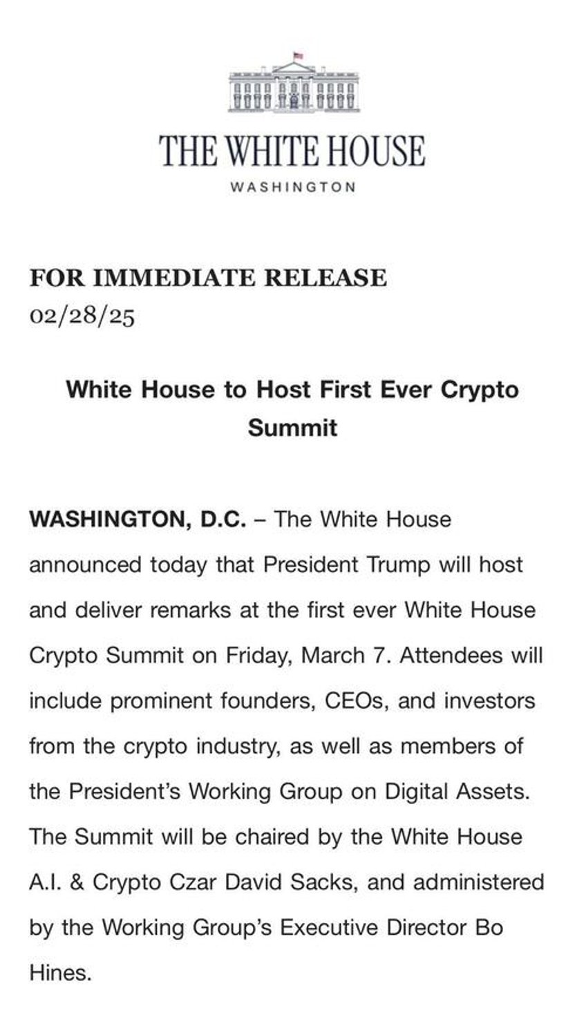 trump to host first white house crypto summit on march 7