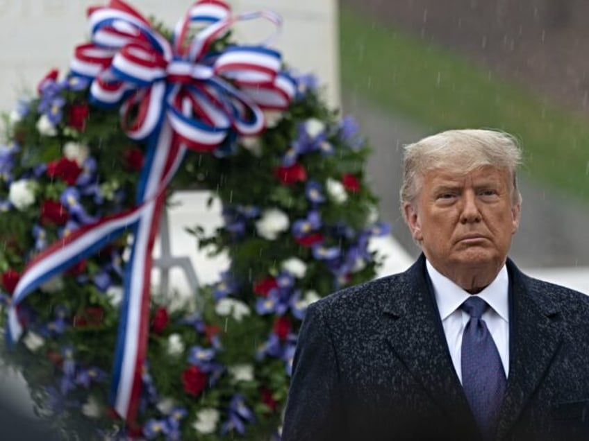 U.S. President Donald Trump participates in a National Veterans Days ceremony in Arlington