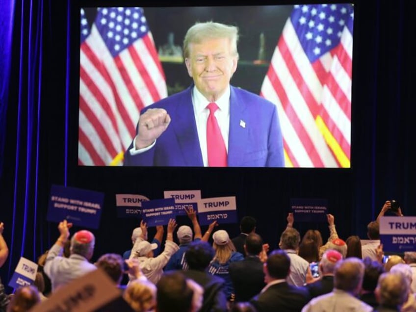 Former US President Donald Trump speaks virtually during the Republican Jewish Coalition (