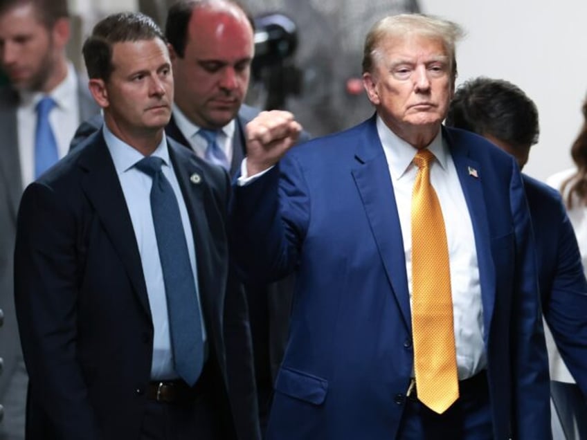 NEW YORK, NEW YORK - MAY 07: Former U.S. President Donald Trump returns from a break in hi