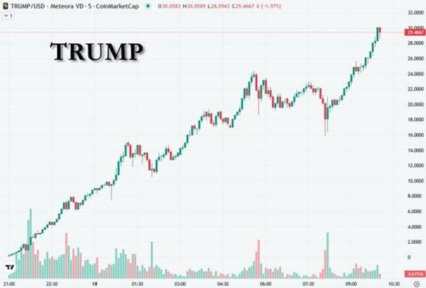 trump unveils official memecoin late friday 12 hours later it is up 16000 to 30 billion