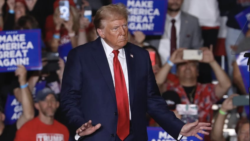 Republican presidential nominee former President Donald Trump at a campaign rally at Bayfront Convention Center in Erie, Pa., Sunday, Sept. 29, 2024. (AP Photo/Rebecca Droke)