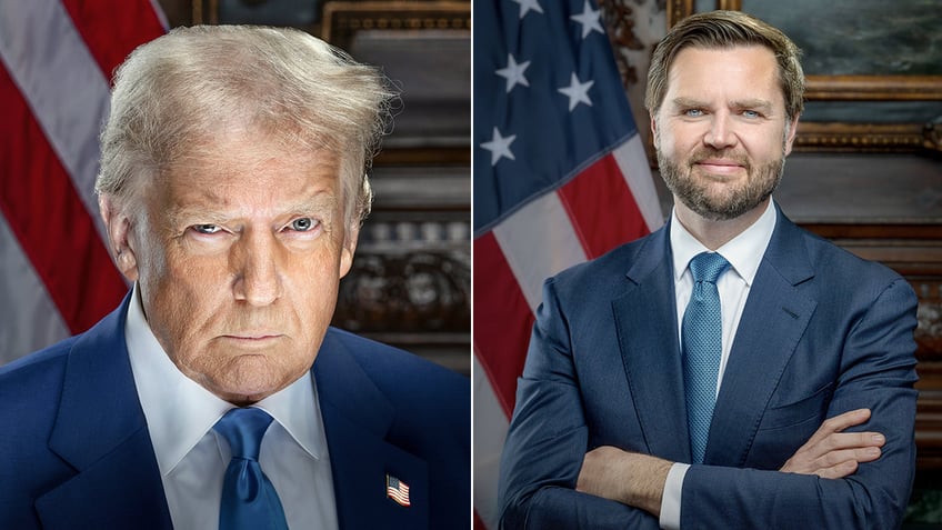 President Donald Trump and Vice President JD Vance portraits