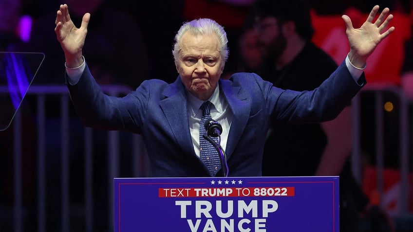 Jon Voight speaks at the rally to celebrate President-elect Donald Trump's rally ahead of Inauguration Day tomorrow