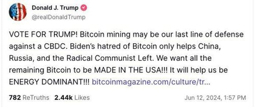 trump wants bitcoin made in the usa after hosting mining industry heads