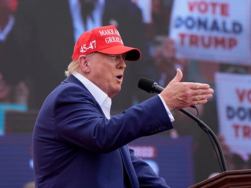 Republican presidential candidate, former President Donald Trump speaks at a campaign rall