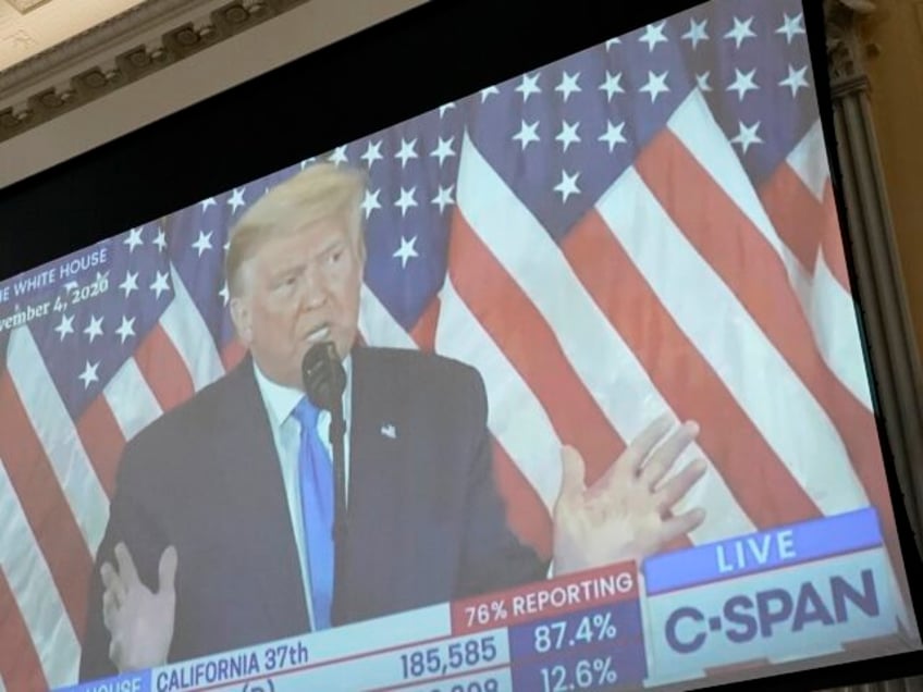A video of then-President Donald Trump is shown on a screen as the House select committee