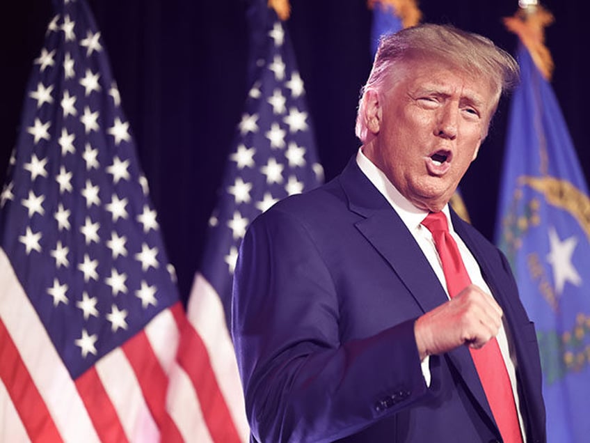 Former U.S. President and Republican presidential candidate Donald Trump gestures as he prepares to