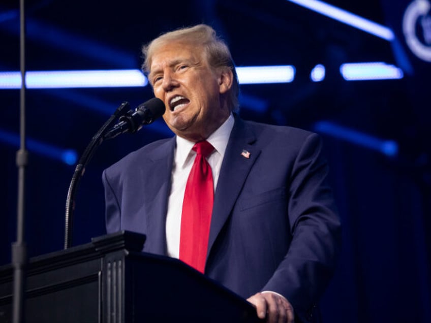 DETROIT, MICHIGAN - JUNE 15: Former President Donald Trump gives the keynote address at Tu