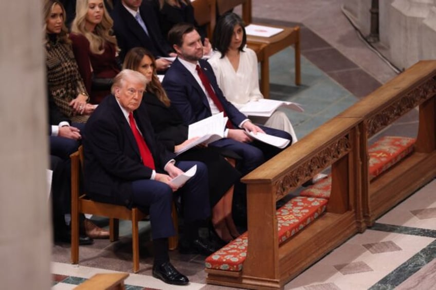 US President Donald Trump (L) attends the National Prayer Service at the Washington Nation