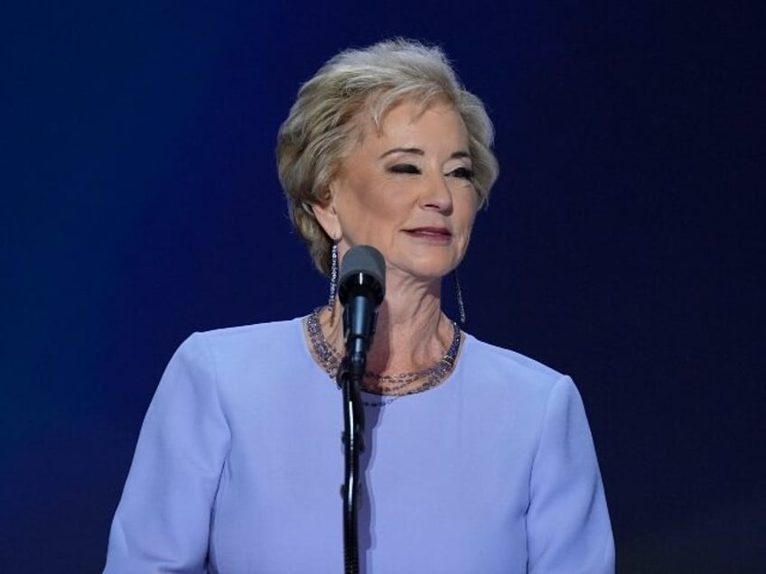 Linda McMahon, former Administrator of Small Business Administration, speaking during the