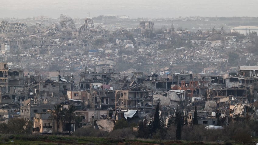 A view shows destroyed buildings, amid a ceasefire between Israel and Hamas, as seen from Israel's border with Gaza, Israel 