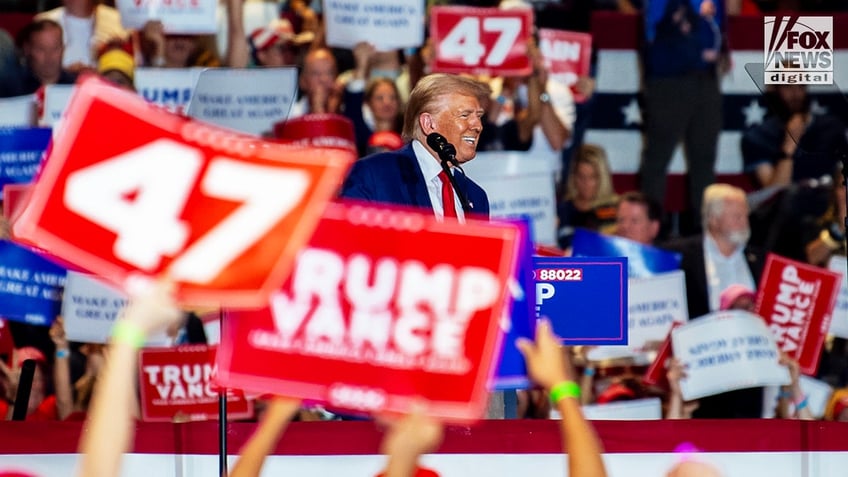 Former President Donald Trump speaks at a rally in Uniondale, New York