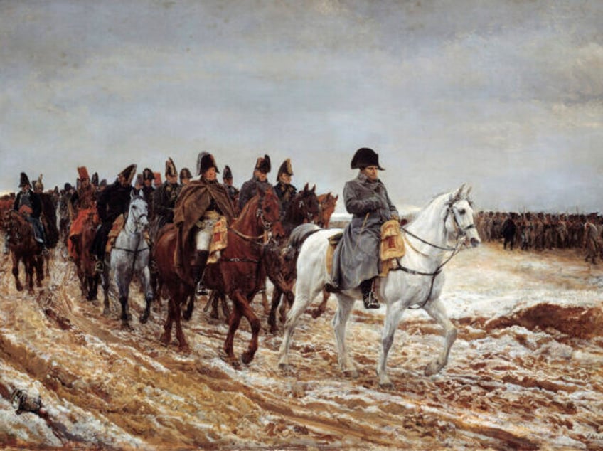 French Campaign,1814. Napoleon I (1769-1821) followed by Marshals Michel Ney (1769-1815) a