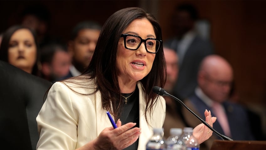 Lori Chavez-DeRemer, President Donald Trump’s pick to lead the Labor Department, testifies during her confirmation hearing before the Senate Health, Education, Labor and Pensions Committee in the Dirksen Senate Office Building on Capitol Hill on Feb. 19, 2025 in Washington, D.C.