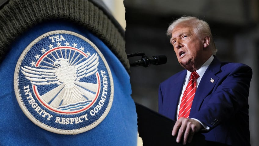Split image of TSA, Trump