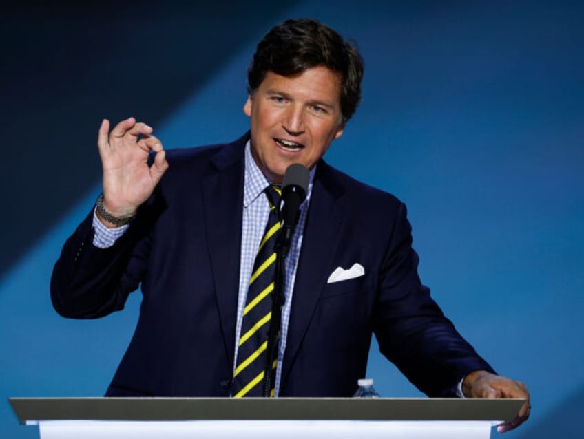 MILWAUKEE, WISCONSIN - JULY 18: Tucker Carlson, founder of Tucker Carlson Network, speaks