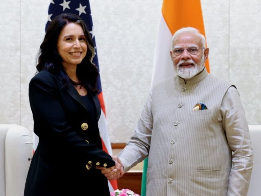 NEW DELHI, INDIA - MARCH 17: US Director of National Intelligence Tulsi Gabbard (L) meets