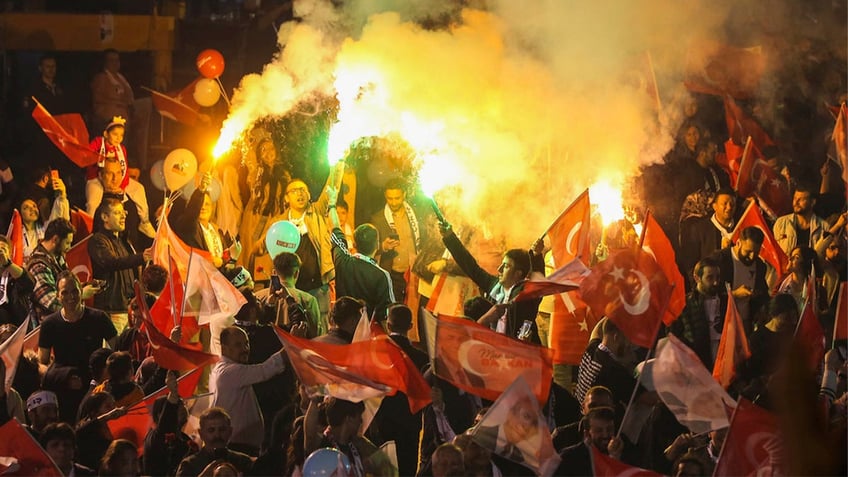 Republican People's Party, or CHP, supporters gather outside the City Hall in Ankara