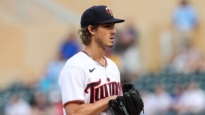 Joe Ryan looks on during a Twins game