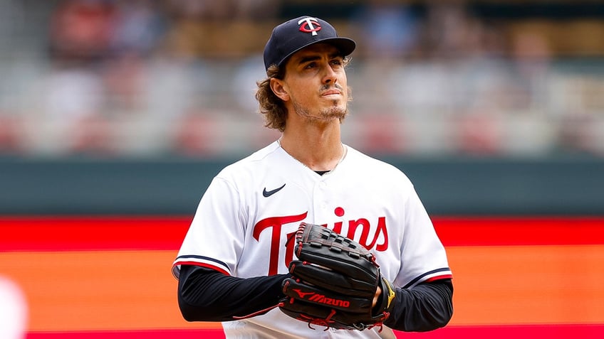 Joe Ryan looks on during a Twins game