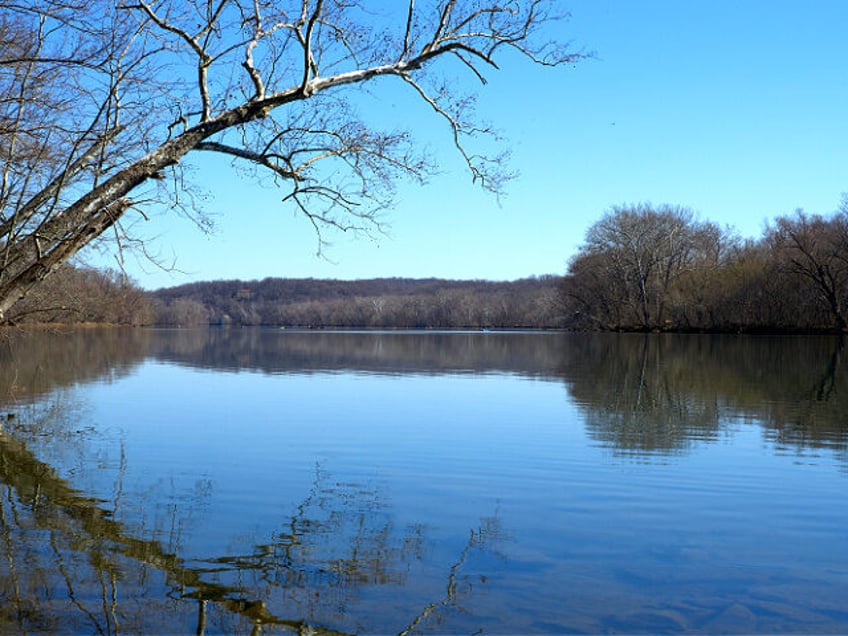 The Potomac River, above the aqueduct dam, is seen in this general view at Great Falls Par