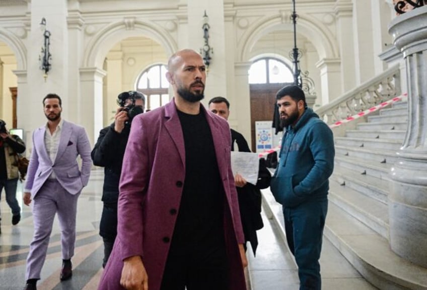 Influencer Andrew Tate is pictured inside the court of appeal in Bucharest as he faces all
