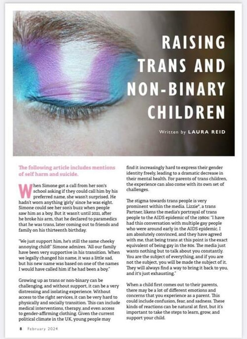 uk retail store sends gender identity magazine with tips for chest binding children to 70000 employees