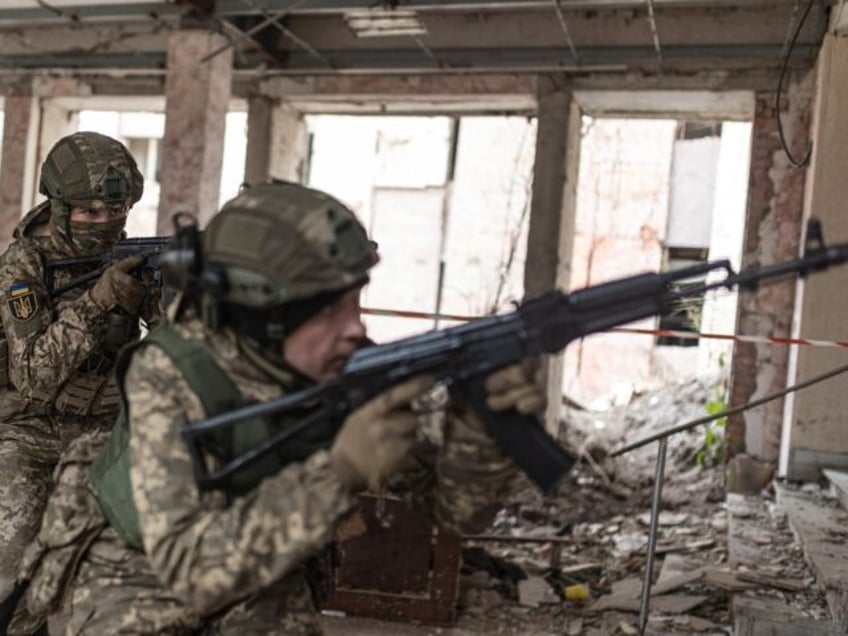 DONETSK OBLAST, UKRAINE - DECEMBER 2: Ukrainian soldier during infantry training in a buil