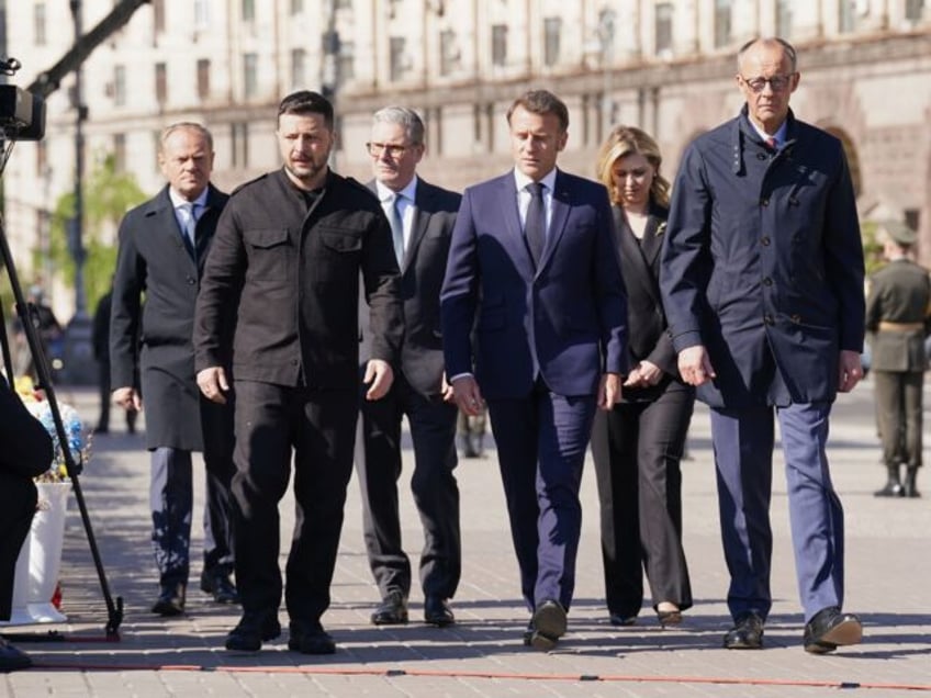KYIV, UKRAINE - MAY 10: (left to right) Poland's Prime Minister Donald Tusk, Ukrainian Pre