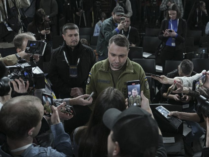 Kyrylo Budanov, Ukraine's commander in chief, speaks to members of the media during the 'Ukraine. Year 2024' forum in Kyiv, Ukraine, on Sunday, Feb. 25, 2024. As the Kremlin's full-scale war on Ukraine entered a third year with no end in sight Russia is gaining momentum, exploiting Kyiv's deficit of ammunition, shortage of troops and delays in receiving military aid. Photographer: Andrew Kravchenko/Bloomberg via Getty Images