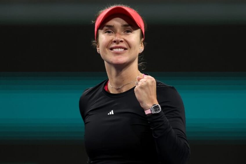 Elina Svitolina of Ukraine celebrates match point in her fourth-round win over Jessica Peg